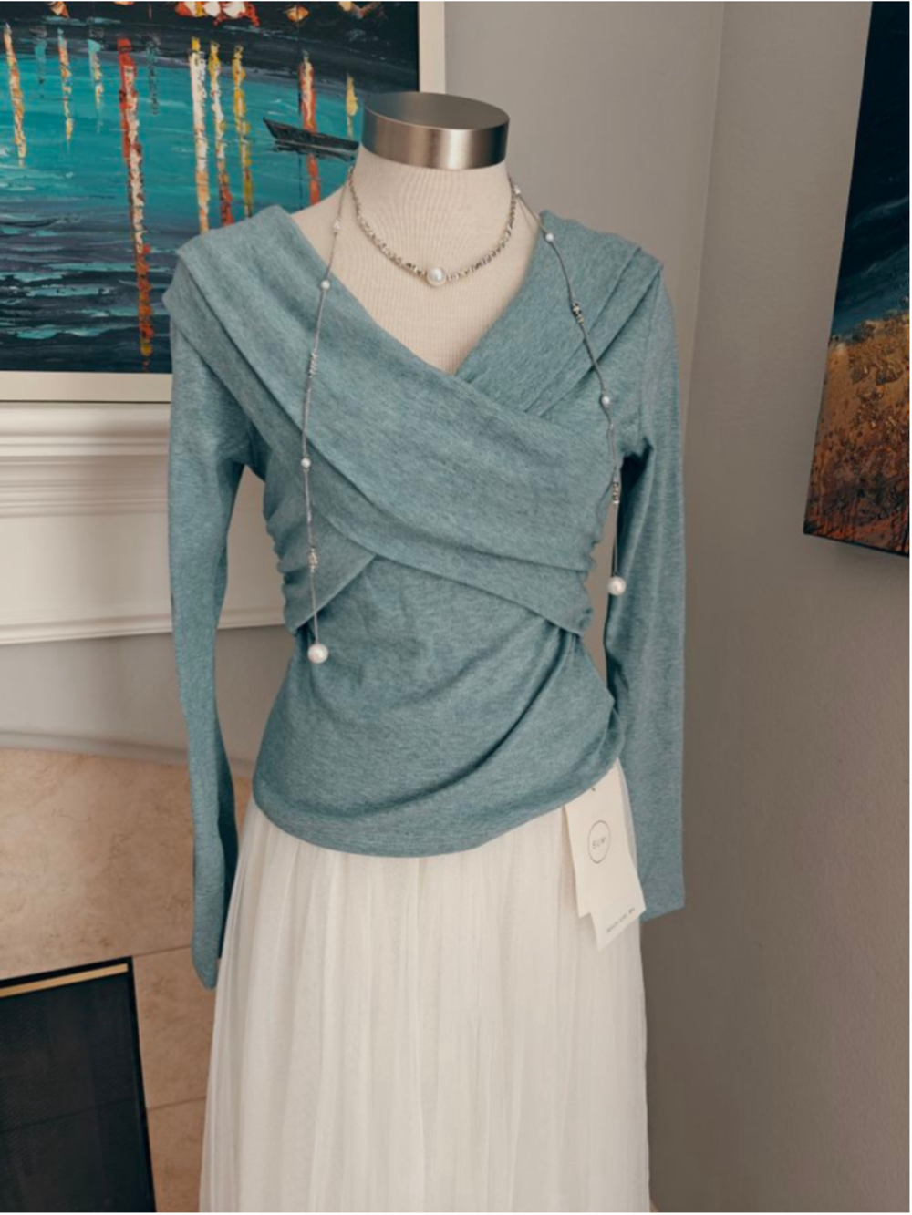 Women's SUMI Teal Long Sleeve Wrap Tee